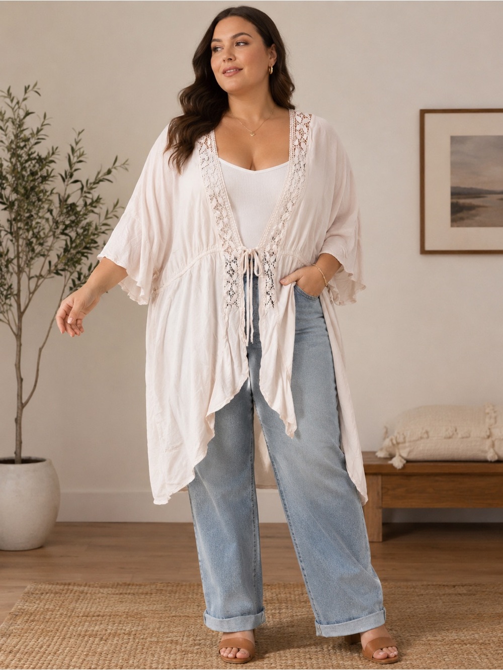Maurices Lace Trim Kimono Cardigan XXL Boho
